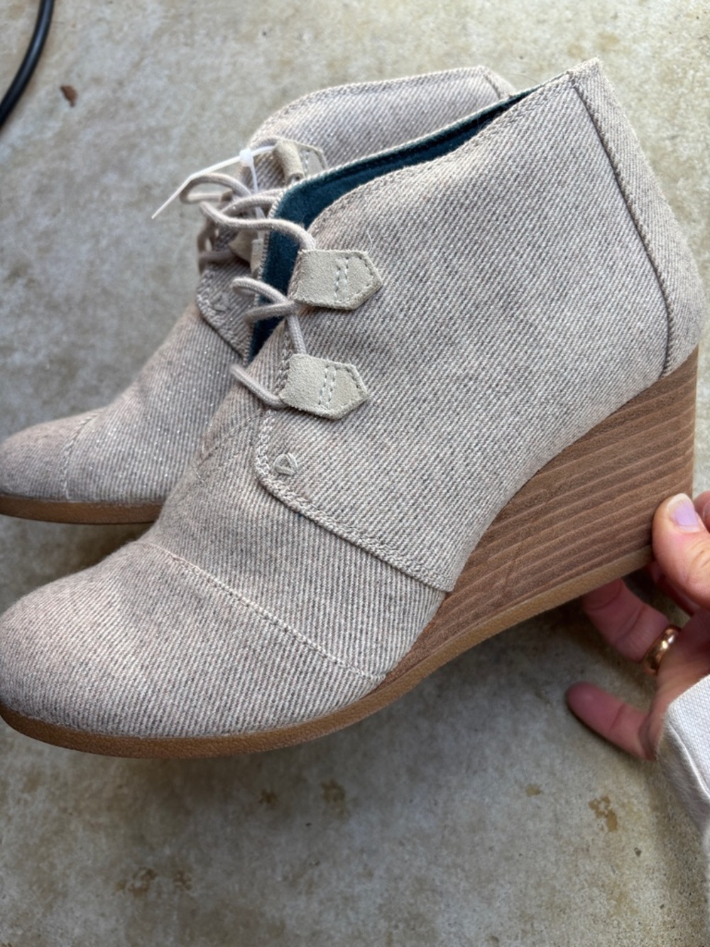 Toms Beige Canvas Wedge Ankle Boots